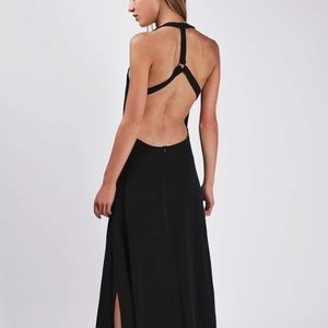 Peach maxi dress with open back and ring detail